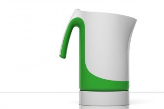 The design is defined by continuous and flowing lines embracing the body of the kettle.